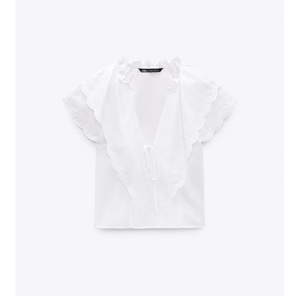Zara White Openwork Embroidered top